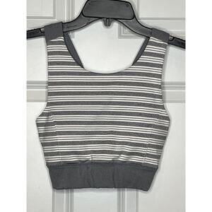 Athleta Small Gray Stripe Padded Sports Bra Criss Cross Back